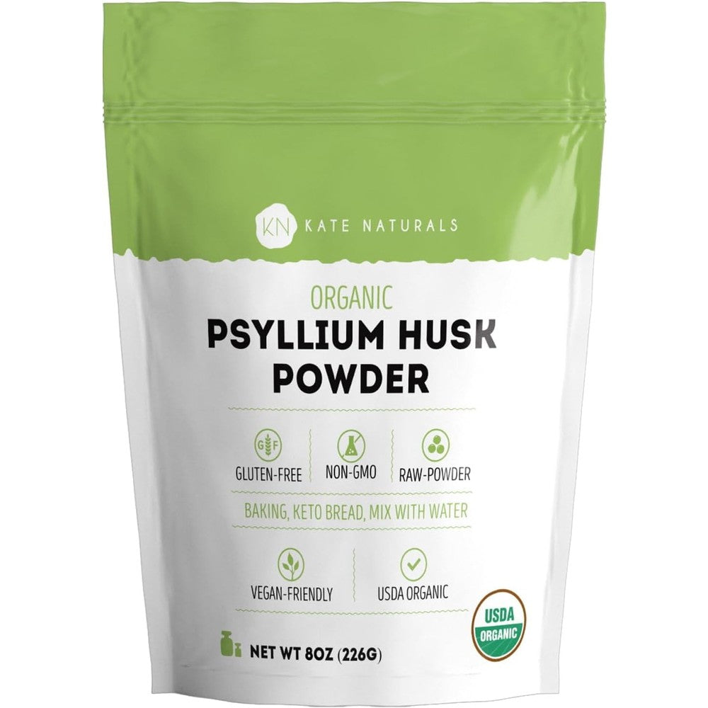 Kate Naturals organic psyllium husk powder 8 ounce front view