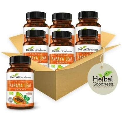 Herbal Goodness Papaya Leaf Extract 10X Strength front view of six bottles