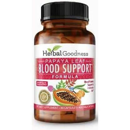 Herbal Goodness Papaya Leaf Blood Support capsules bottle front view