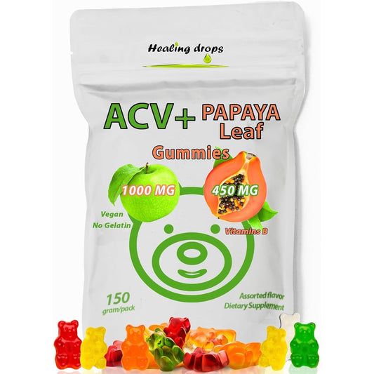 Healing Drops Apple Cider Vinegar and Papaya Leaf Gummies bottle front view