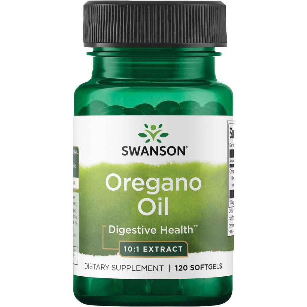 Swanson Oregano Oil 150mg 120 softgels front view showing packaging details