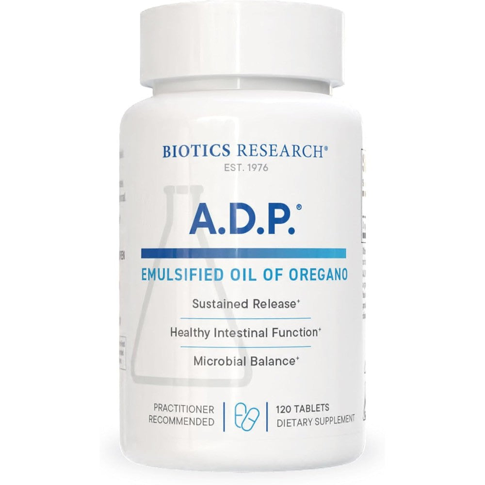 Biotics Research ADP Emulsified Oil of Oregano 120 Tablets front bottle view