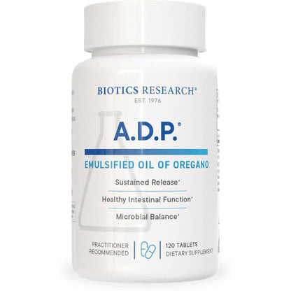 Biotics Research ADP Emulsified Oil of Oregano 120 Tablets front bottle view