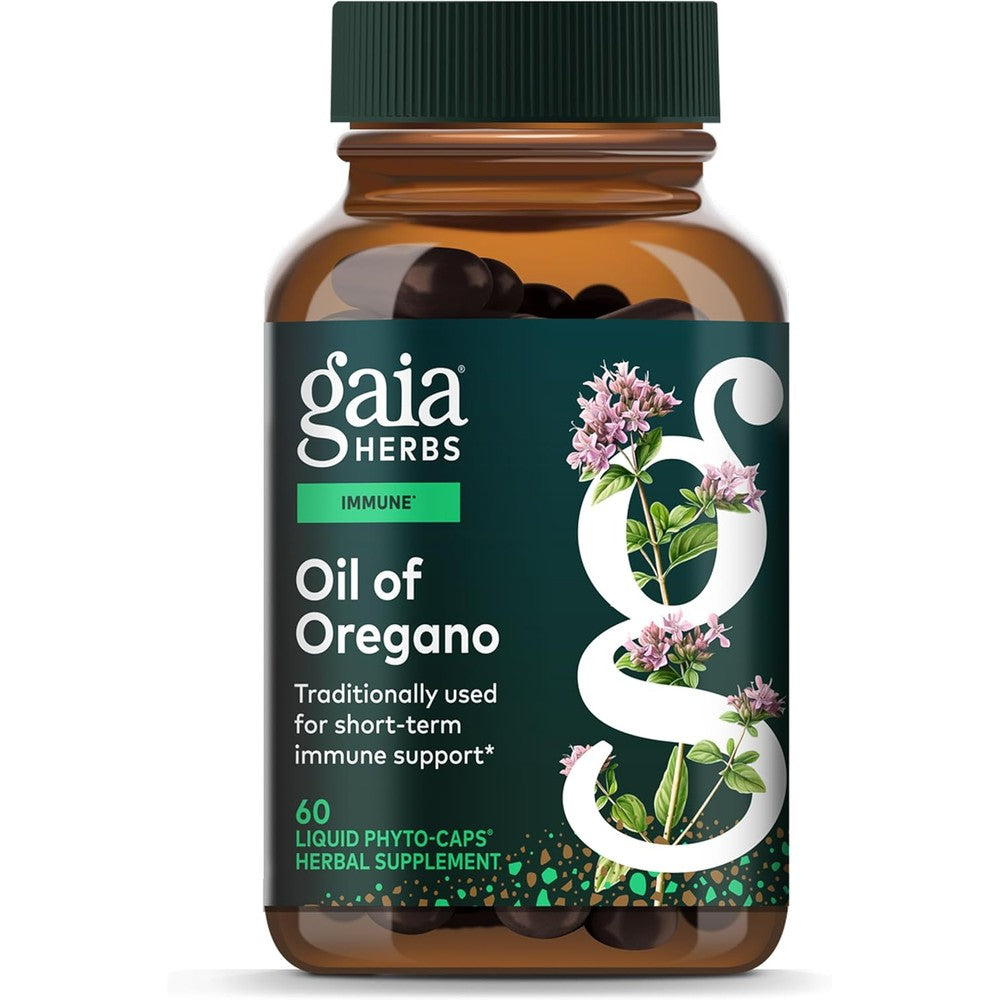Gaia Herbs Oil of Oregano 60 capsules front bottle view for immune support