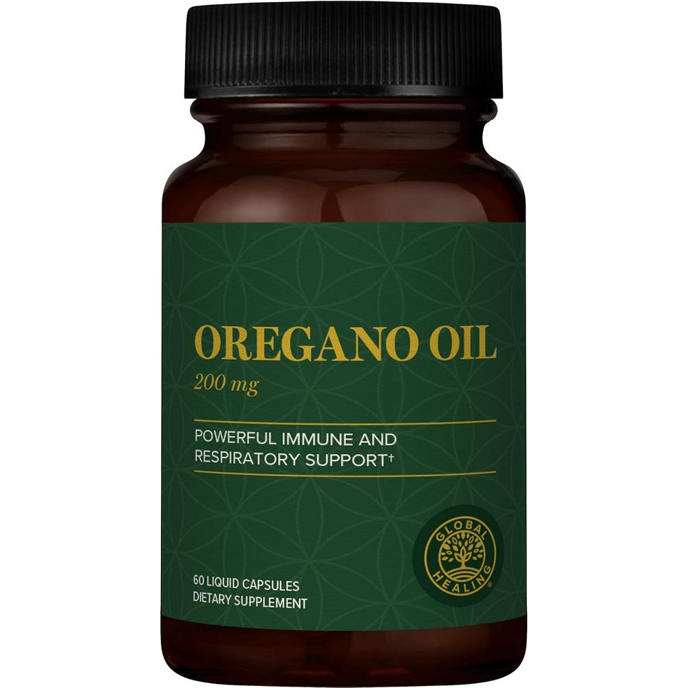 Global Healing Center Oregano Oil Capsules front view bottle for natural immune support