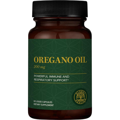 Global Healing Center Oregano Oil Capsules front view bottle for natural immune support