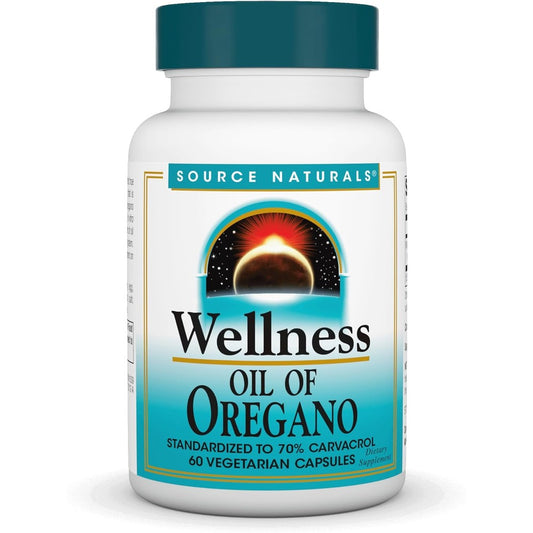 Source Naturals Wellness Oil of Oregano sixty vegetarian capsules front bottle view for immune support