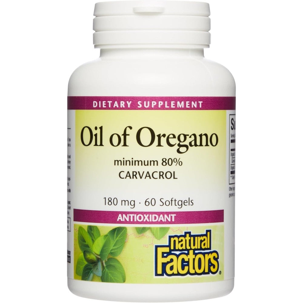 Natural Factors Oil of Oregano 60 Softgels front view for immune defense