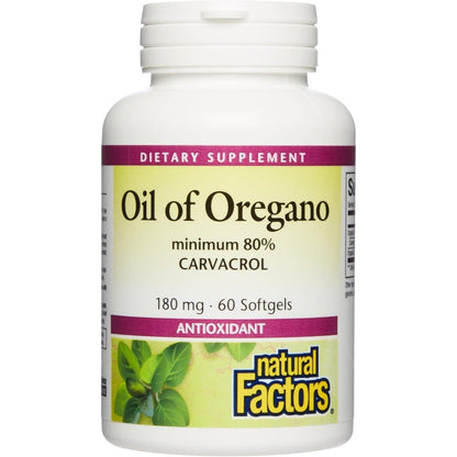 Natural Factors Oil of Oregano 60 Softgels front view for immune defense