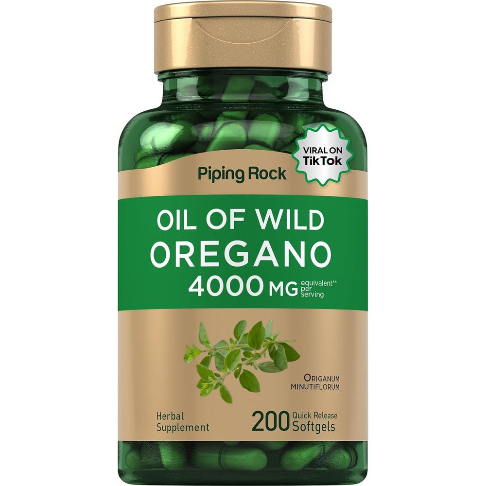 Piping Rock Wild Oregano Oil 4000mg 200 softgels front bottle view for immune support