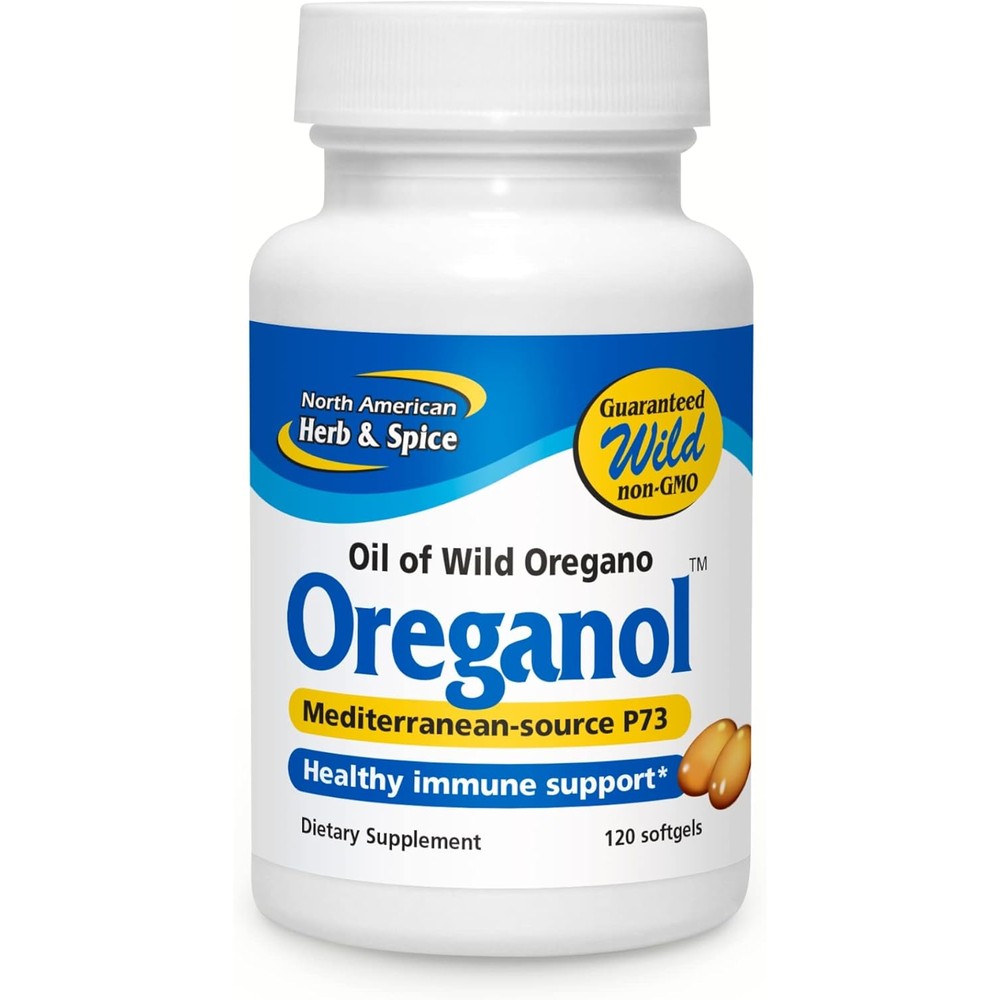 North American Herb And Spice Oreganol P73 120 Capsules front view bottle for natural immune support supplement