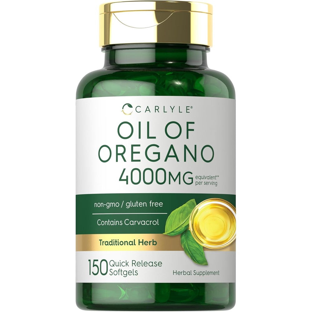Carlyle Oregano Oil 4000mg 150 softgels front bottle view for immune support
