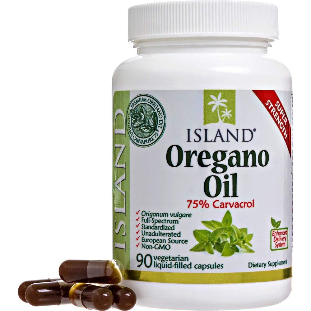 Island Nutrition Oregano Oil Capsules front view bottle showing premium immune support supplement
