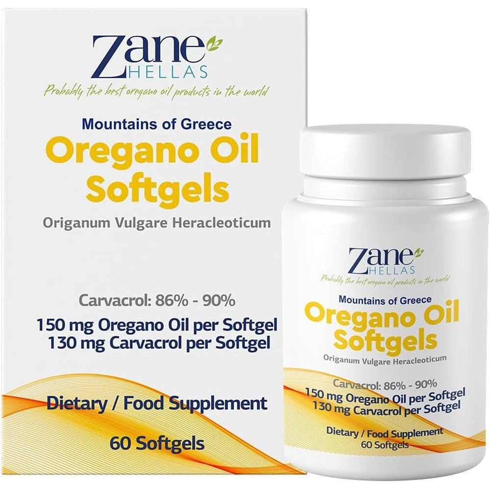 Zane Hellas Oregano Oil 60 Softgels front view bottle for immune support