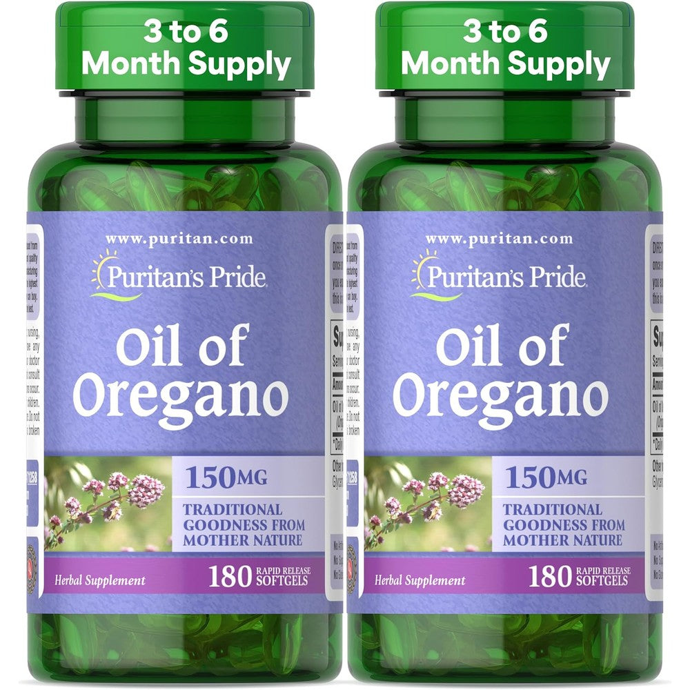 Puritan's Pride Oil of Oregano 180 softgels bottle front view for immune support