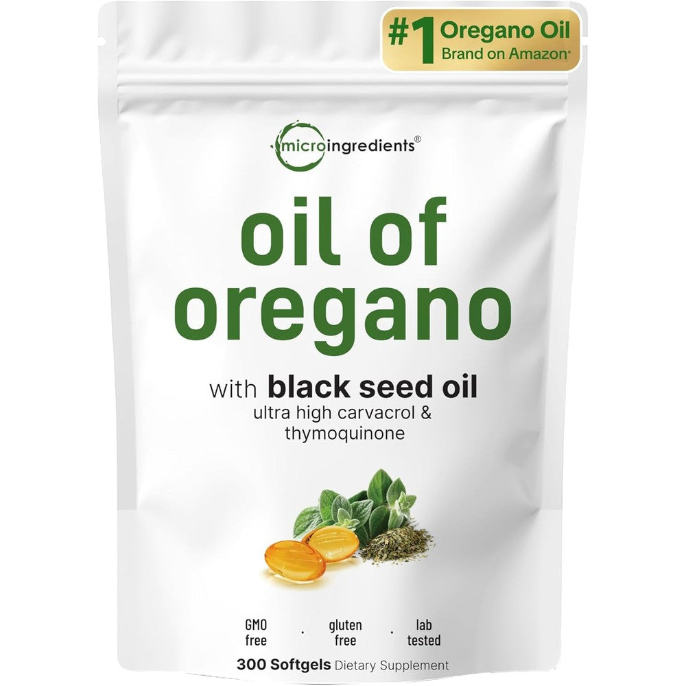 Micro Ingredients Oil of Oregano and Black Seed Oil Complex front view of authentic supplement bottle