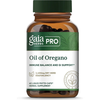 Gaia Herbs Pro Oil Of Oregano 60 capsules bottle front view showing immune support labeling