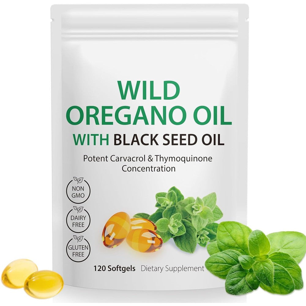 Vortexonix Oil of Oregano and Black Seed 2 in 1 softgels front bottle view for immune support