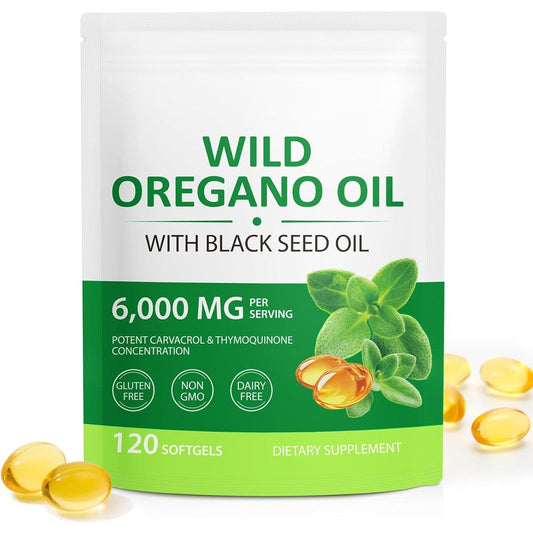Cacukn Organic Oregano Oil and Black Seed Oil 120 softgels bottle front view showcasing organic immune supplement labels.