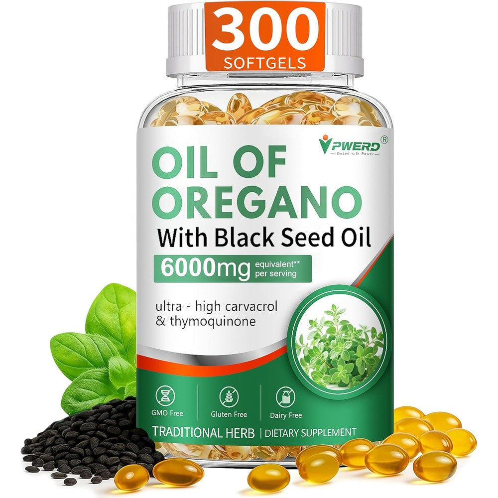 Nature's Live PWERD wild oregano oil capsules front bottle view for immune system support