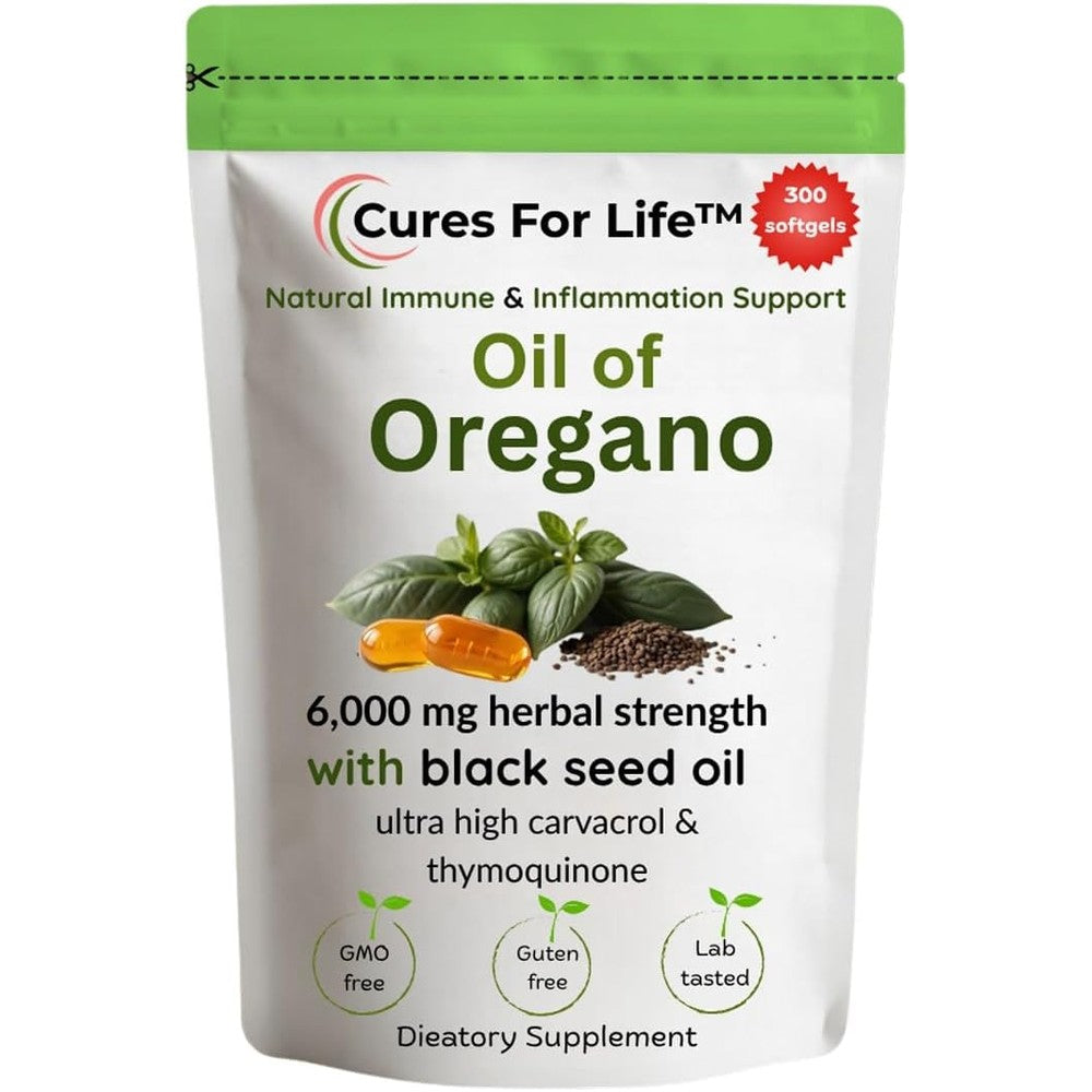 Cures For Life Oil of Oregano 6000mg front bottle view immune supplement