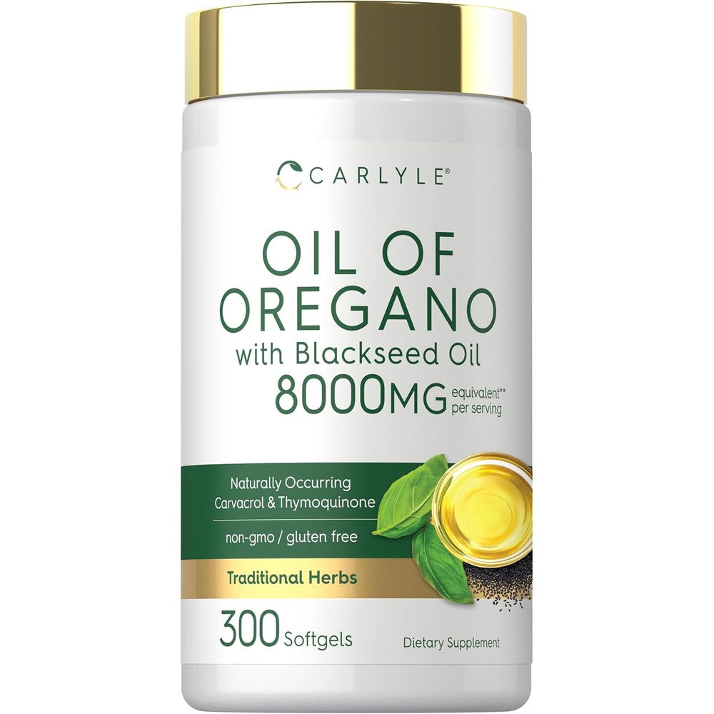 Carlyle Oil of Oregano with Black Seed Oil 300 capsules bottle front view