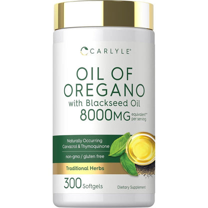 Carlyle Oil of Oregano with Black Seed Oil 300 capsules bottle front view