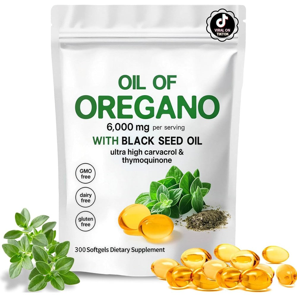 Zeyaruibo Organic Oil of Oregano and Black Seed Oil three hundred softgels front view packaging for immune support