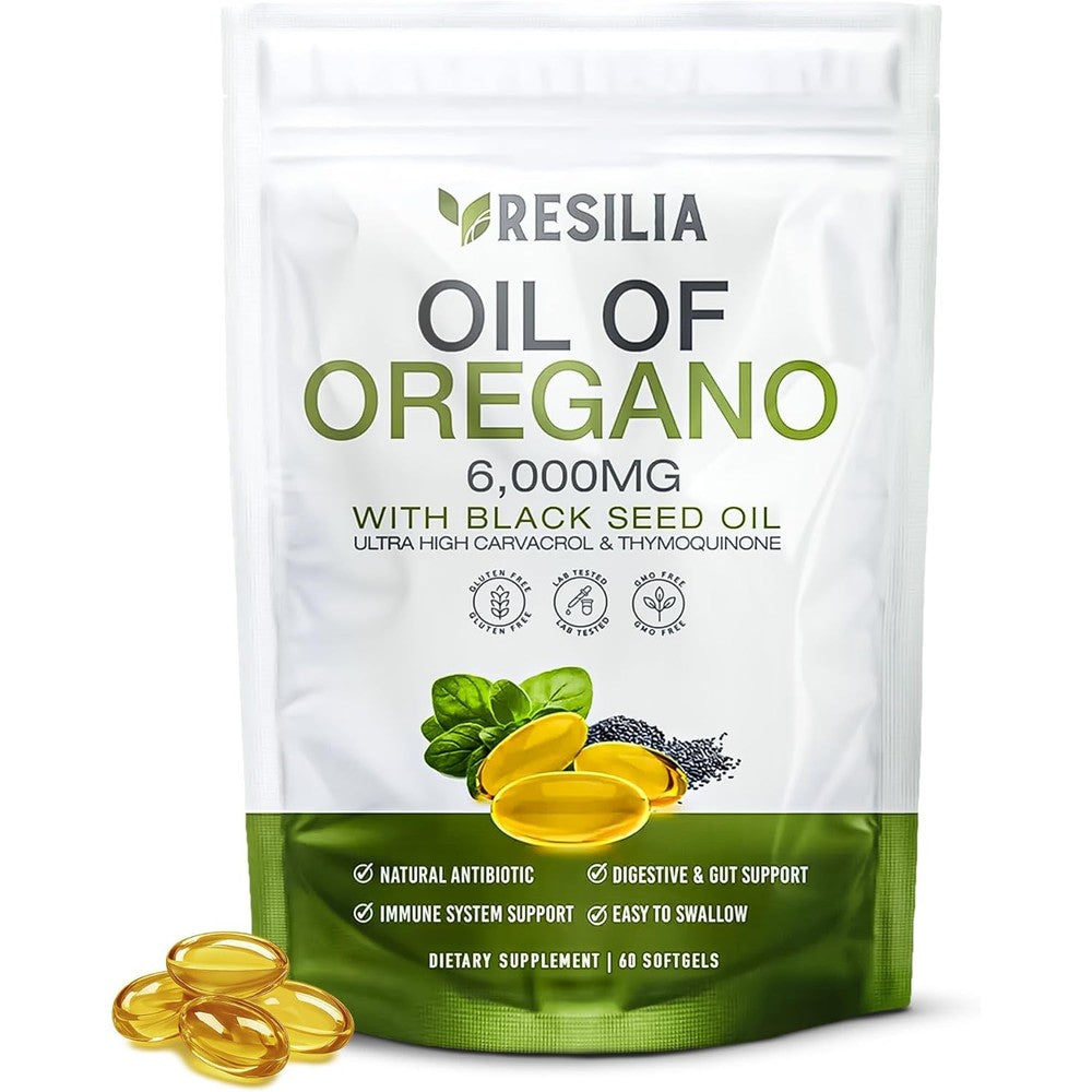 Resilia Oil of Oregano and Black Seed Oil 60 Softgels front bottle packaging