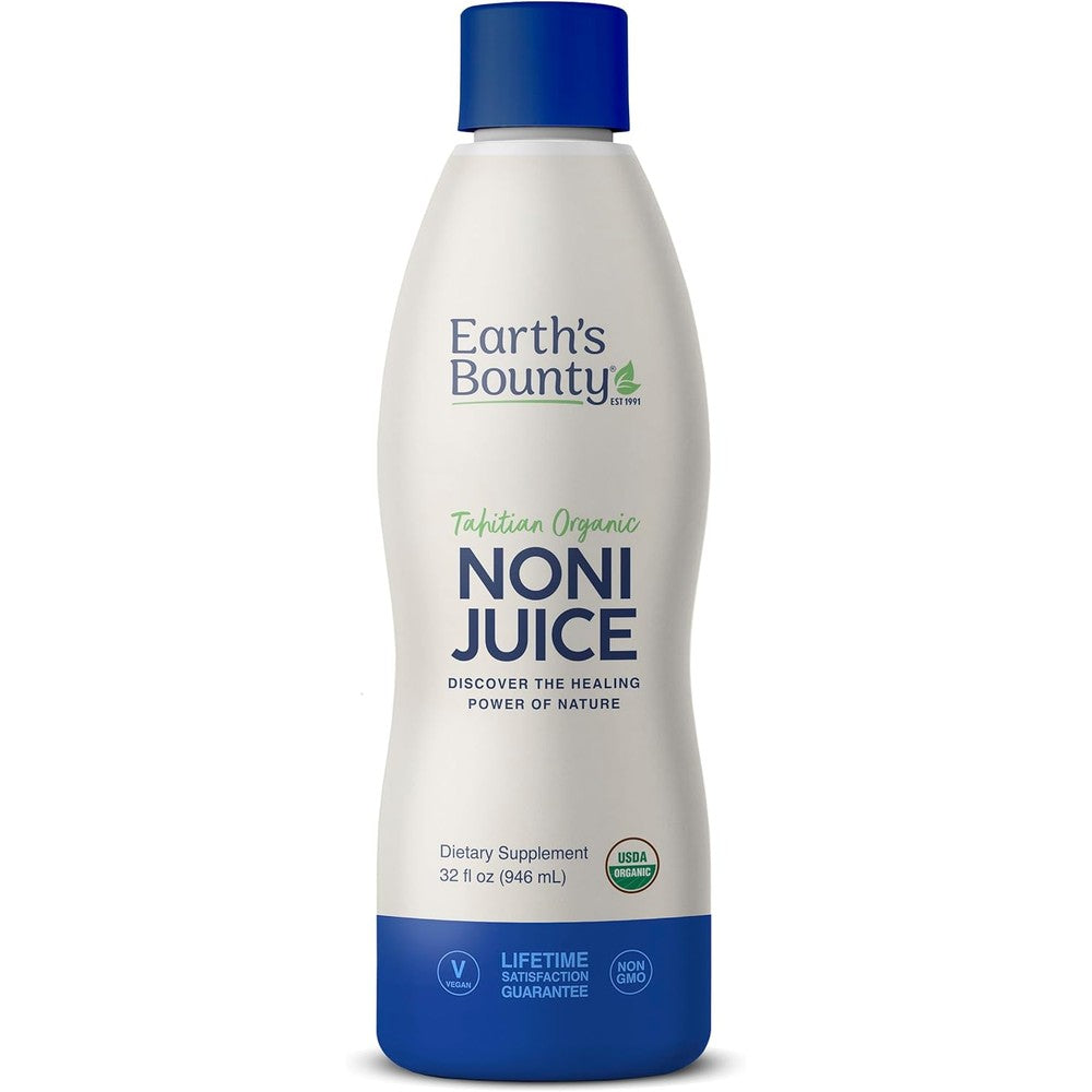 Earth's Bounty Tahitian Organic Noni Juice 32 Fluid Ounce bottle front view for immune support