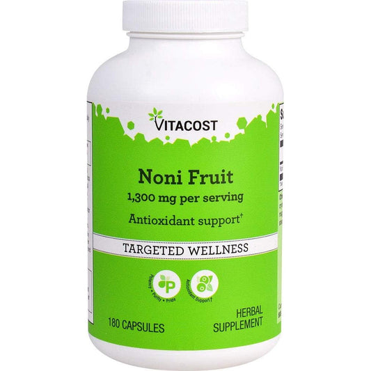 Vitacost Brand Noni Fruit 1300mg 180 Capsules front view authentic herbal supplement