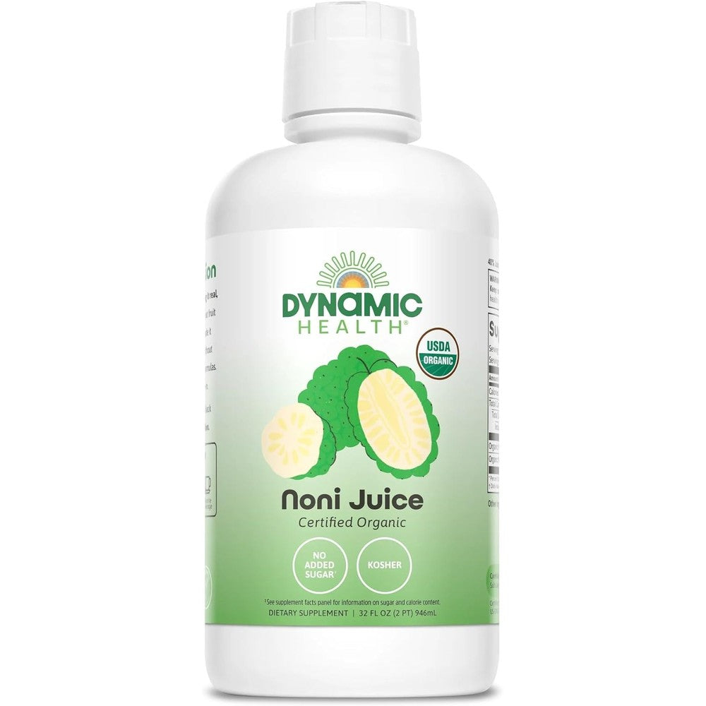 Dynamic Health Certified Organic Noni Fruit Juice front bottle view premium liquid antioxidant supplement