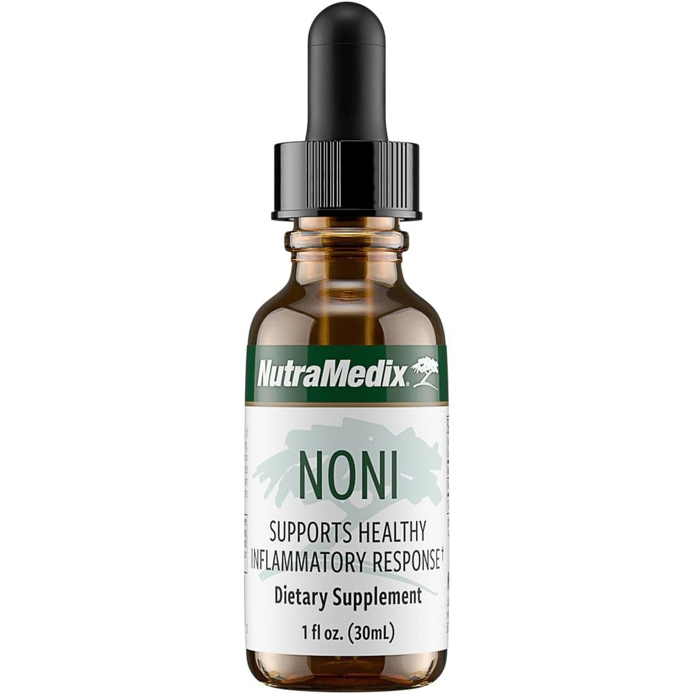 NutraMedix Noni Drops front view bottle of liquid herbal supplement for immune support.