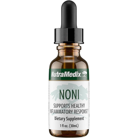 NutraMedix Noni Drops front view bottle of liquid herbal supplement for immune support.