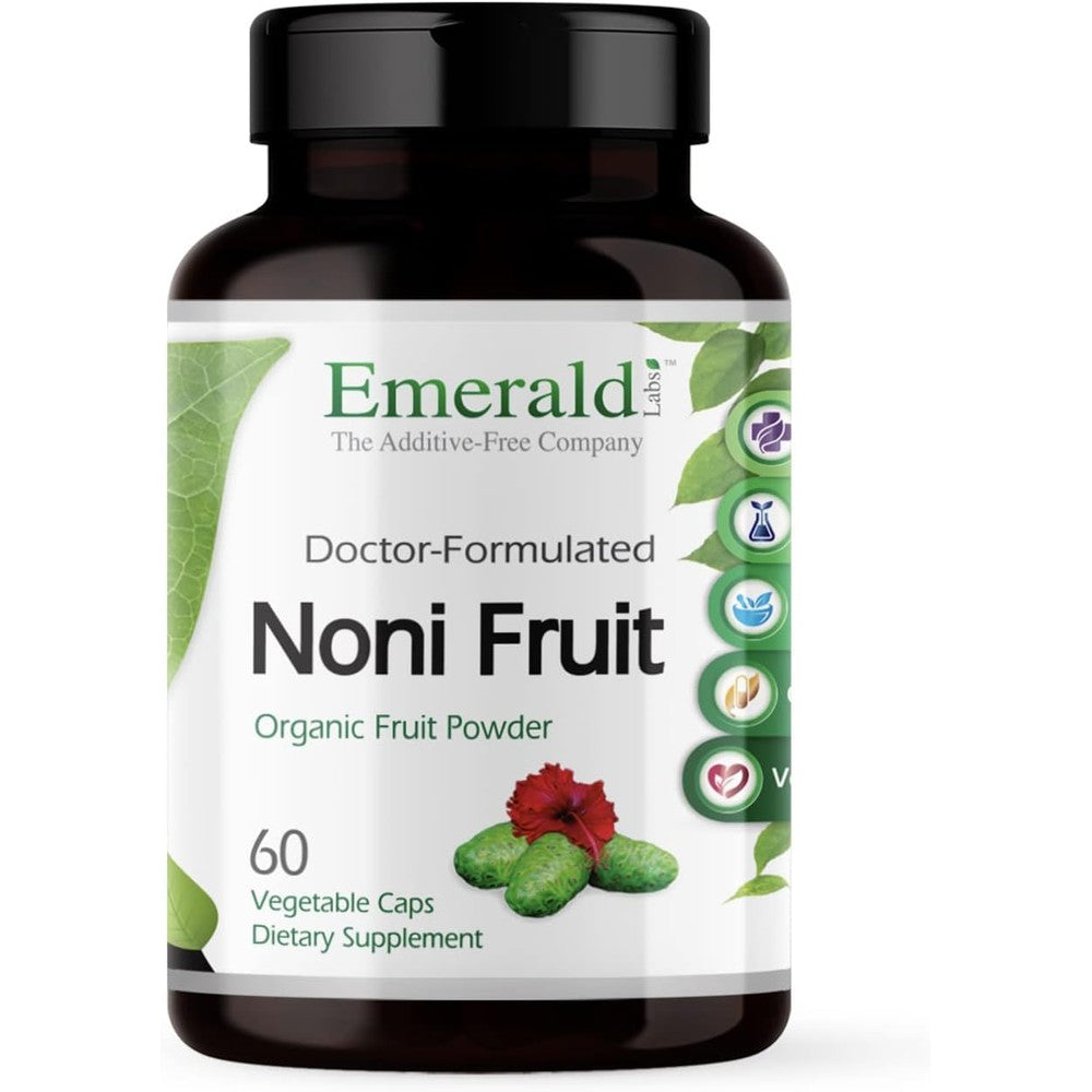 Emerald Labs Organic Noni Fruit 60 vegetable capsules front bottle view
