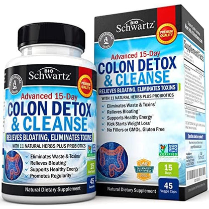 BioSchwartz Colon Cleanser and Detox forty five capsules front view packaging for digestive support