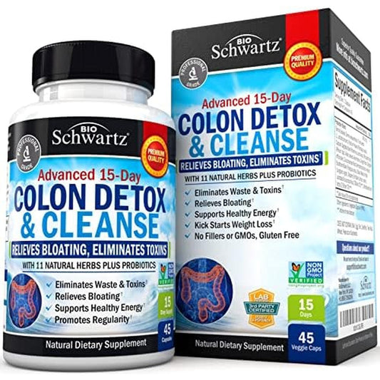 BioSchwartz Colon Cleanser and Detox forty five capsules front view packaging for digestive support