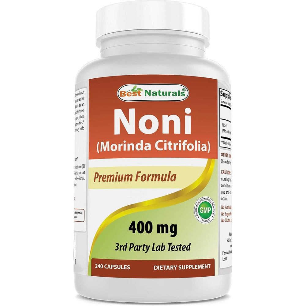 Best Naturals Noni Capsules 400mg 240 count front bottle view for immune system support