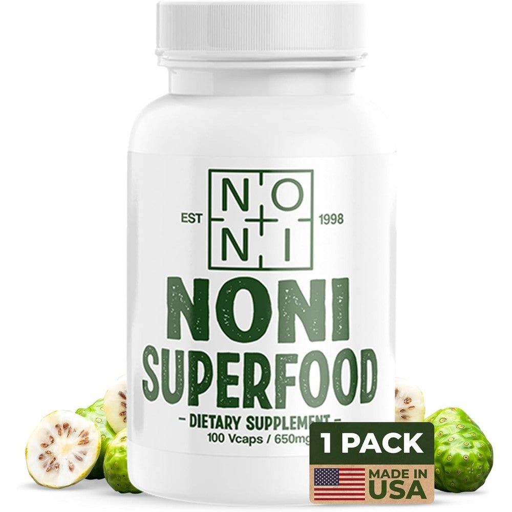 Healing Noni Pure Noni Fruit Powder 650mg 100 capsules front label view for immune support