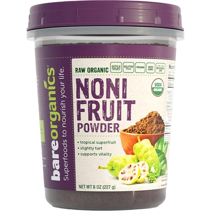 BareOrganics Organic Noni Fruit Powder front view container for vitality support