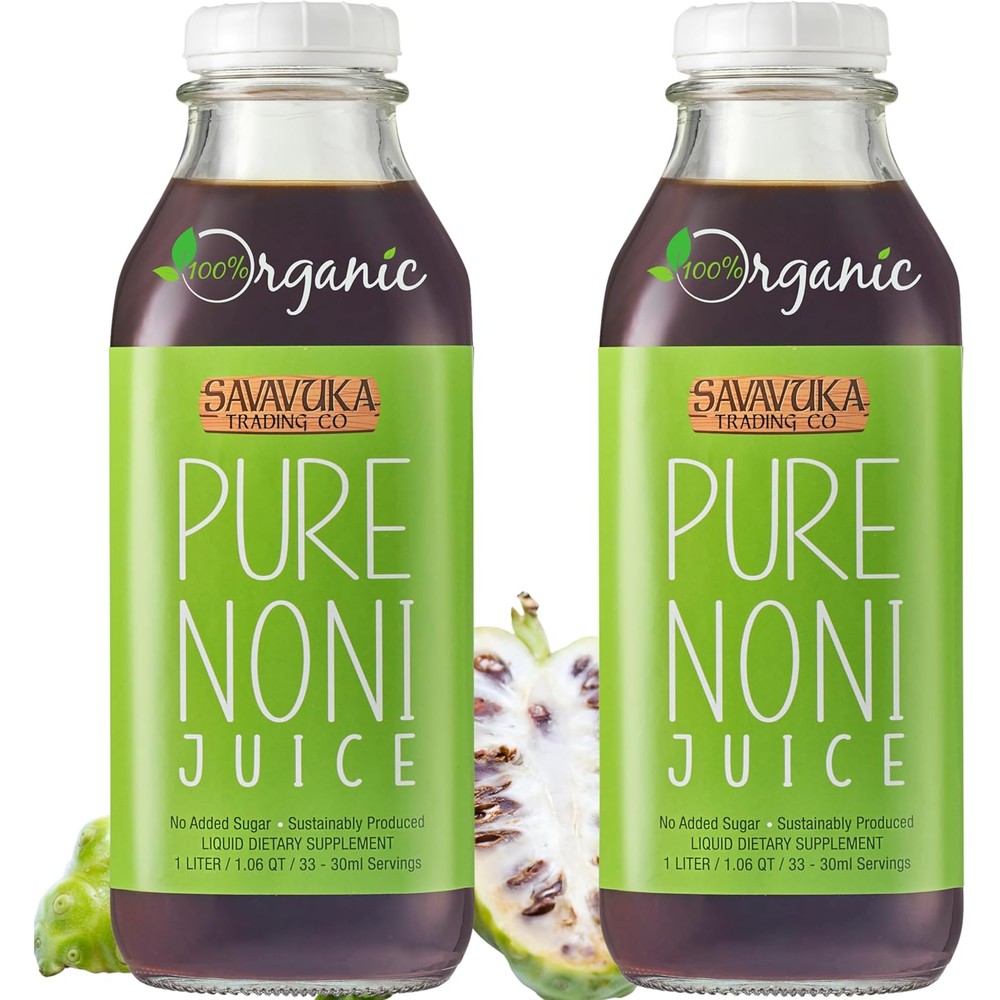 Savavuka Trading Co Pure Organic Noni Juice two pack front view authentic dietary supplement bottle