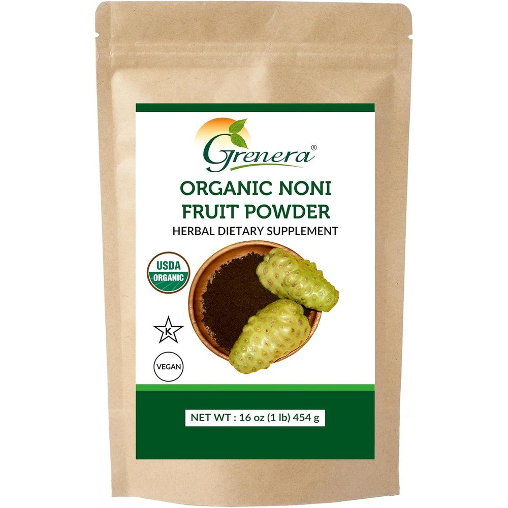 Grenera Organic Noni Fruit Powder one pound pouch front view