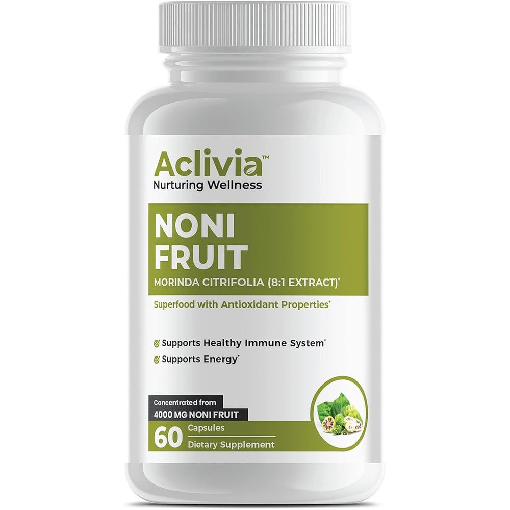 Aclivia Hawaiian Noni Fruit Capsules front view bottle for natural immune support.