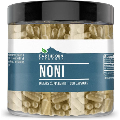 Earthborn Elements Noni Dietary Supplement 200 Capsules front bottle view for immune health