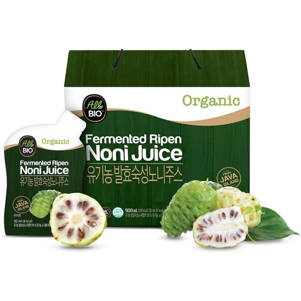 ALL BIO Java Organic Noni Juice Extract box front view showing wellness benefits