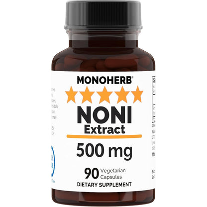 MONOHERB Noni Extract 500mg 90 vegetable capsules front bottle view for immune system support