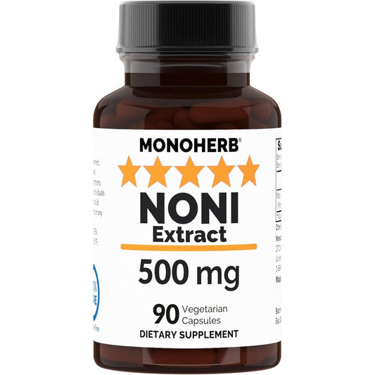 MONOHERB Noni Extract 500mg 90 vegetable capsules front bottle view for immune system support