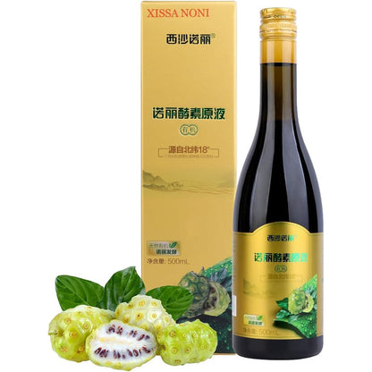 Xissa Noni Pure Noni Juice Enzyme 500ml bottle front view showing organic health tonic labeling.