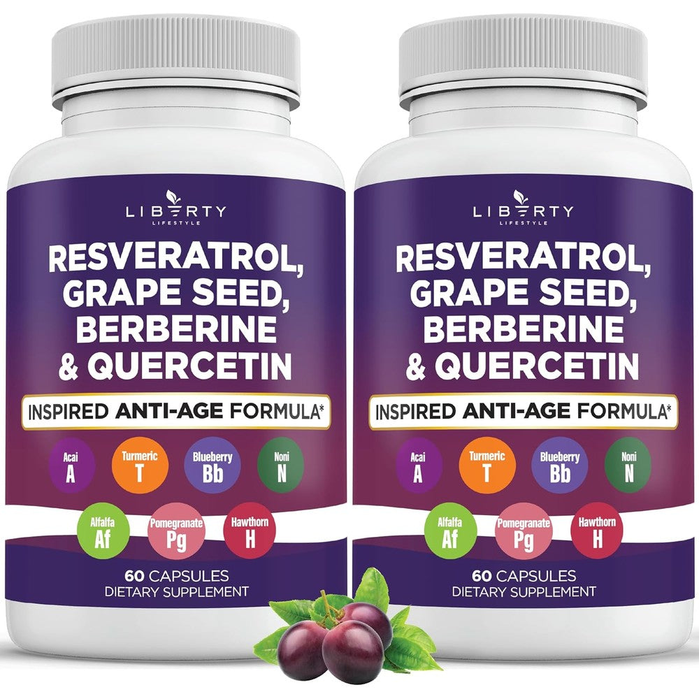Liberty Lifestyle Resveratrol and Berberine Polyphenol Supplement 2 Pack front bottle view