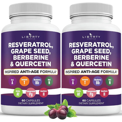 Liberty Lifestyle Resveratrol and Berberine Polyphenol Supplement 2 Pack front bottle view